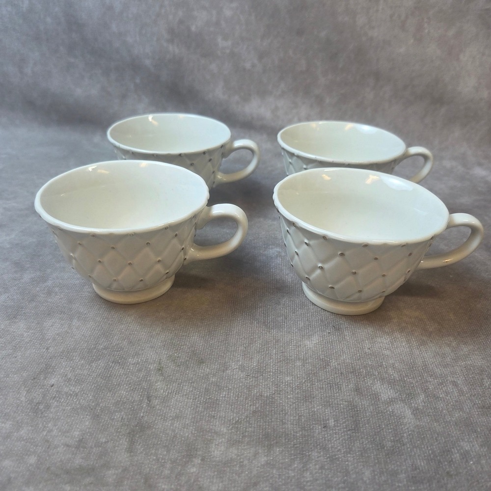 Tabletops Unlimited Golden Quilt White Gold Dot Tea Cups Set of 4